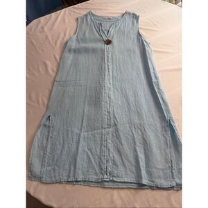 New Collection Blue Linen Italy Lagenlook Artsy Dress One Size